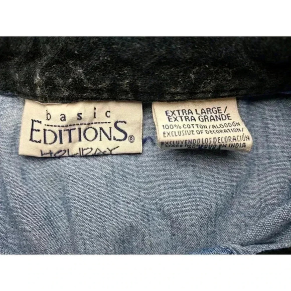 Christmas Denim Jean Shirt Womens Size XL Long Sleeves Button Up Velvet Collar - Picture 7 of 10